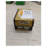 Open box of Nosler 25 cal 100 gr. Reloading