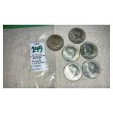 (6) Kennedy Half Dollars: 1-1965, 5- 1967