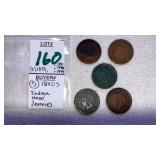 (5) 1800s Indian Head Pennies