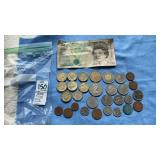 Foreign money : 5 Pound British Note & coins,