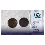 (2) 1864 U.S. 2-Cent pieces