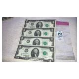 (4) 1976 $2 Bills - 3 in serial no. sequence