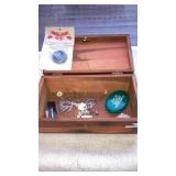 Lane cedar dresser box & contents pins etc