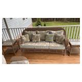 Wicker Couch with 2 Matching Glass Top End Tables
