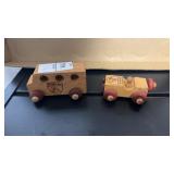 Two Vintage Red Bull Inn Wooden Toy Cars