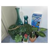 Decorative vases. Aqua globes & faux plants