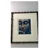 A colorful abstract face of Buddha, signed 16 x 19