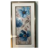 "Silent Blue Bloom" framed floral wall art 25x13