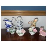 Porcelain figurines & small floral baskets /