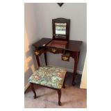 Wooden Makeup Table W Floral Bench