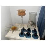 Art glass decor pieces, IKEA candle holders, sea