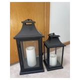 2 glass lanterns with battery operated candles