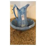 Pottery Blue Pitcher & Basin Set