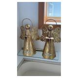 2 decorative gold metal angel figurines 16 in