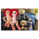 2 Raggedy Annies, TY pup, bear
