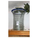Clear Glass Vase with Blue Rim
