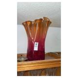 Vintage Murano-style art glass vase, Ruffled Top