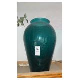 Teal Crackle Glass Vase