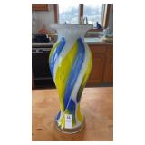 Spiral White,Yellow, Blue Flower Glass Vase