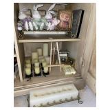 2 shelves lot- candle variety, picture frames &