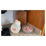 Chicken Cookie Jar, Bottle Holder and Crystal