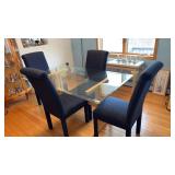 Clear Glass Dining Room Table W Blue Chairs