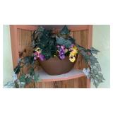Planter with Faux Flowers and Glass Panes