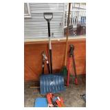 Lot of Garden Tools, Gloves, and Shovel