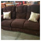 Burgundy recliner couch 87 long, 2 throw pillows