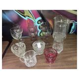 Pink stemware glasses, pitcher & variety of glass