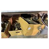 Two Boxes of Antique Lamp Parts Some Brass