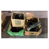 Three Boxes of Antique Lamp Parts Some Brass