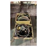 Two Boxes of Antique Lamp Parts Some Brass