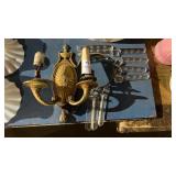 Vintage Brass Candle Wall Sconce with Glass