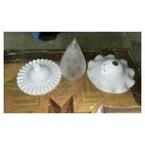3 Glass Lamp Shades, 2 Ruffled and 1 Frosted