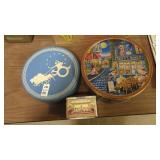 (3) metal tins and 14.5' metal seahorse platter