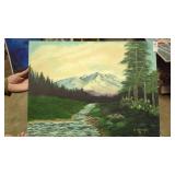 Hand painted landscape by local artist, 18' x 24'