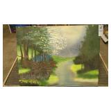 Hand painted landscape by local artist, 12' x 16'