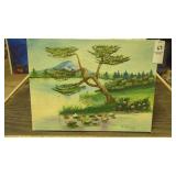 Hand painted landscape by local artist, 9' x 12'