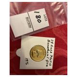 1976 bicentennial Washington quarter 24K gold
