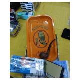 Tobacco pipe and misc lot. Metal tray, cigarette