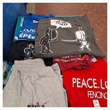 5 fencing t-shirts , 1 pair sweatpants