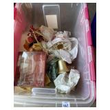 Tote of Christmas decor, tree topper, glass