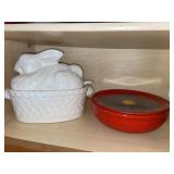 Rabbit tureen with ladle, red colander & pier 1