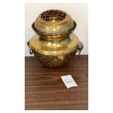 Antique brass pot intricate floral engravings,