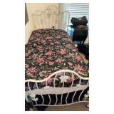 White Metal Twin Bed & Comforter & mattress