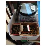 Pop rivet gun and rivets, brass screw lot