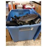 Tote lot with lid of misc metal items