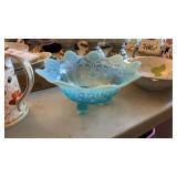 Blue Glass Footed Candy Bowl, Royal Crown Mug,