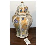 Porcelain Ginger Jar gold accents 9 in